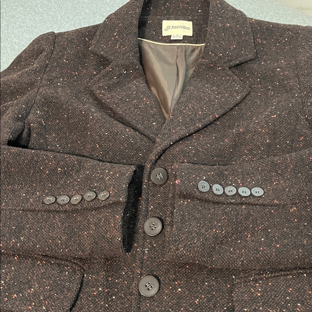Womens Tweed Wool Blazer Jacket Medium Brown Office Career Old Money Preppy - Picture 2 of 11